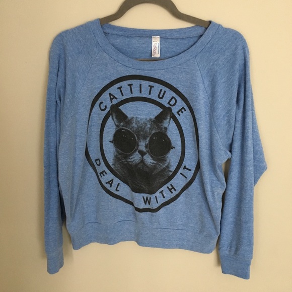 Vintage inspired print blue sweatshirt sweater - Picture 2 of 2